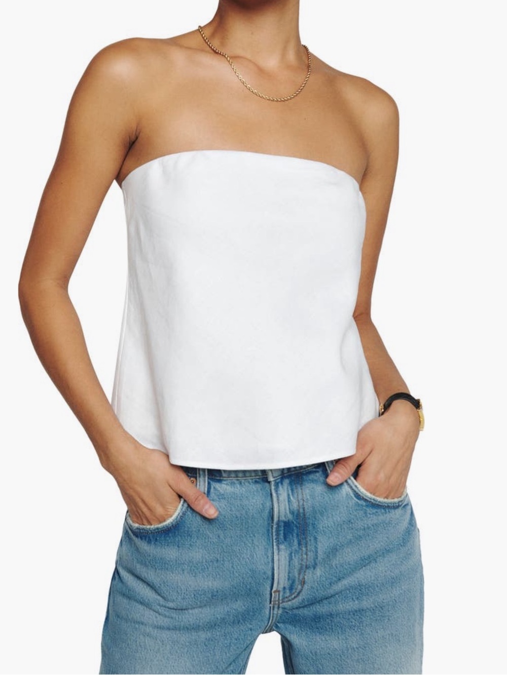 Reformation Spritz White Strapless Linen-Blend Camisole